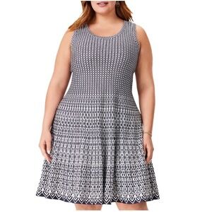 NIC+ZOE Plus Size 3X Heritage Twirl Dress Indigo Multi Jacquard Knit S241241W